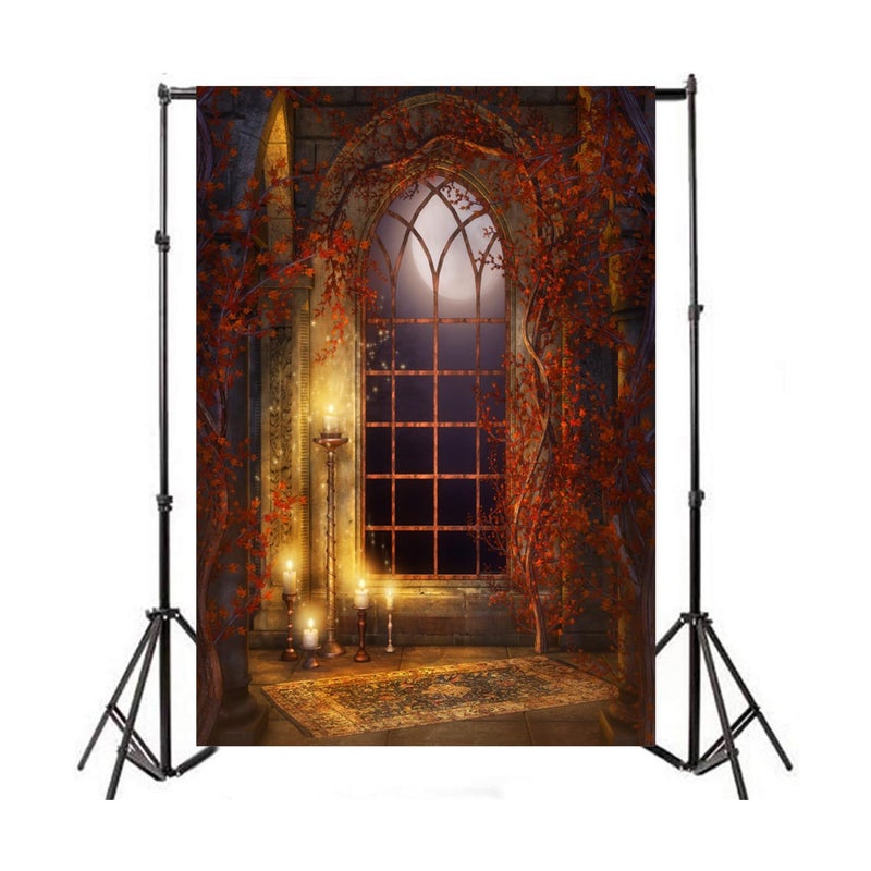 AOFOTO 5x7ft Vintage Gothic Room Backdrop Moonlight Medieval Castle Interior Candles Vines Arch Window Photography Background Child Kids Adult Portrait Halloween Party Decor Photo Shoot Studio Props - Image 4